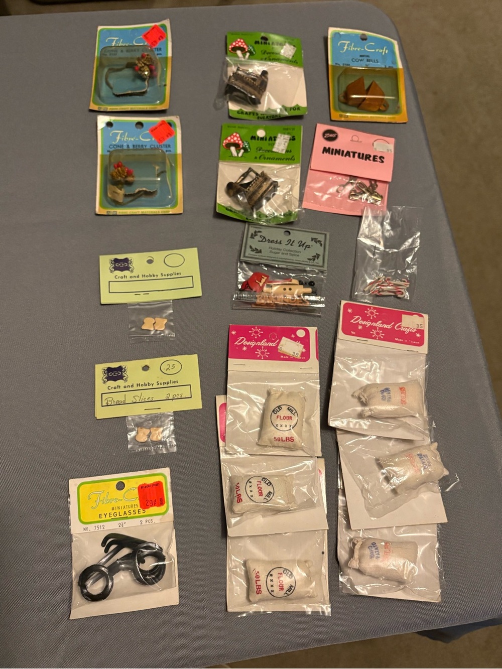 Assorted Craft Miniatures Collection - Glasses, Iron, Scissors, Sacks, Bread